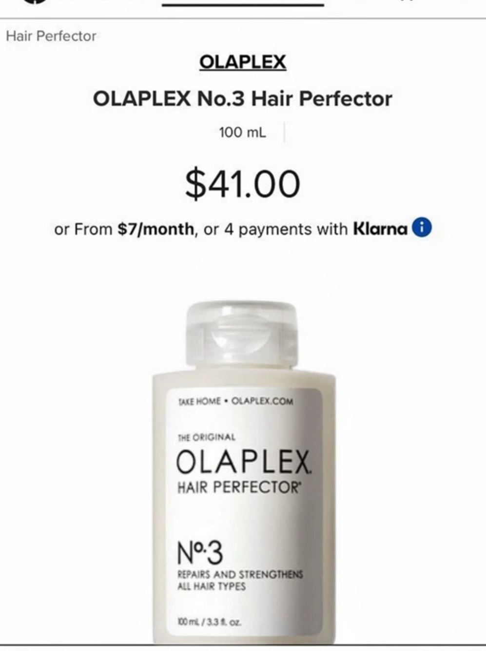 Olaplex No.3 Hair Perfector Hair Treatment 100 mL NWT